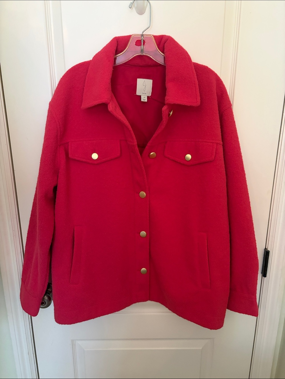 Joie Bright Red Teddy Jacket with Gold Snap Buttons